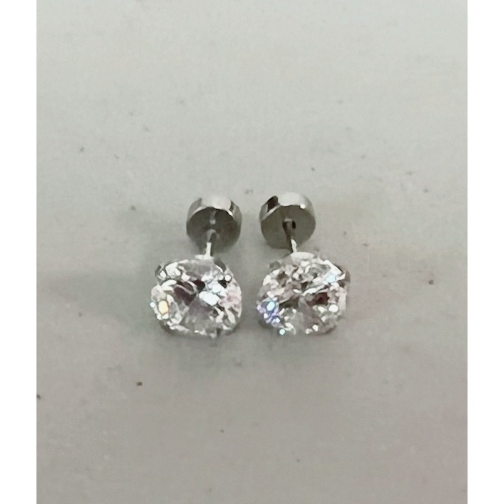 Silver Diamond Flat-Back Stud Post Earrings Jewel… - image 2